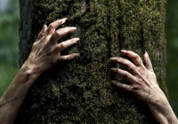 Страшные руки с когтями в лесу