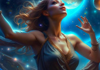 женщина на фоне космоса