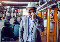 работник с телефоном на производстве