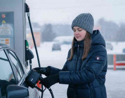 Девушка заправляет машину