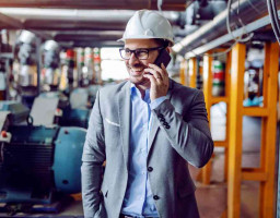 работник с телефоном на производстве