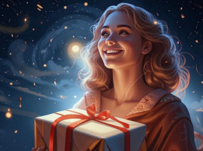 девушка держит подарок