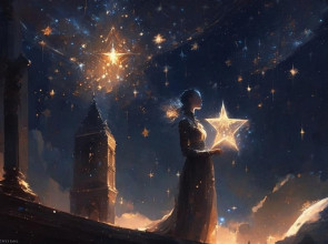 женщина со звездой на фоне ночного неба