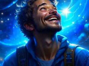 мужчина смотрит в ночное небо и улыбается