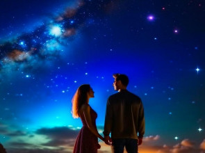 мужчина и женщина на фоне ночного неба