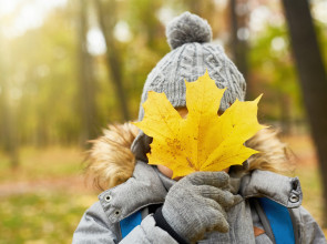 ребёнок с кленовым листом