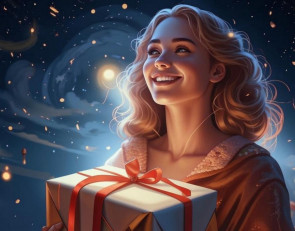 девушка держит подарок