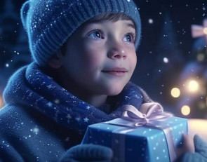 мальчик держит подарок