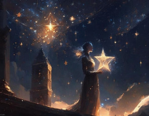 женщина со звездой на фоне ночного неба