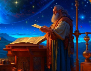 старый астролог на фоне ночного неба