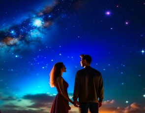 мужчина и женщина на фоне ночного неба