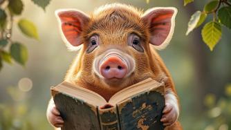 Поросенок читает книгу