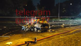 сгоревшее после ДТП в Новой Москве авто