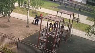 детская площадка, люди и двое едут на самокате
