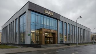 серое здание с вывеской банк
