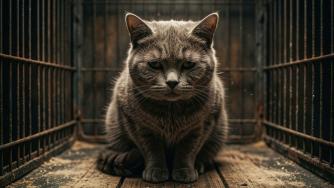 кот сидит в клетке
