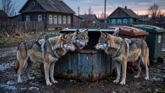три волка около мусорных контейнеров