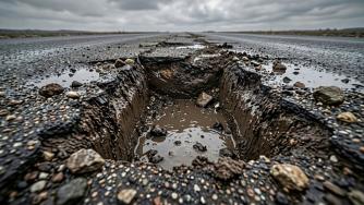 грязная яма в асфальте