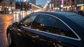 автомобиль под дождем стоит на улице