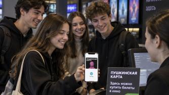 молодежь покупает билеты в кино