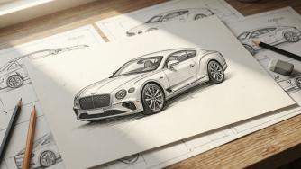 Эскиз автомобиля, выполненный карандашом