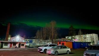 Северное сияние в небе над Суоярви