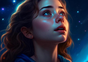 девушка смотрит в ночное небо