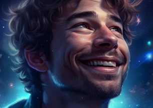 молодой мужчина улыбается и смотрит в ночное небо