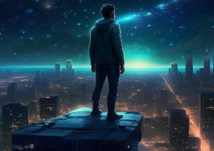 мужчина стоит на фоне ночного неба