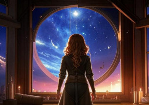 девушка смотрит на звездное небо