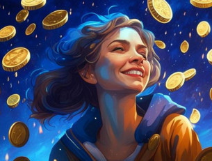 на девушку с неба сыплются деньги