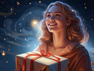 девушка держит подарок