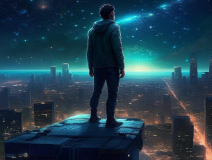 мужчина стоит на фоне ночного неба