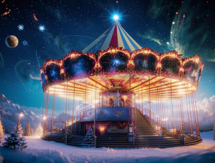 светящаяся карусель на фоне ночного неба