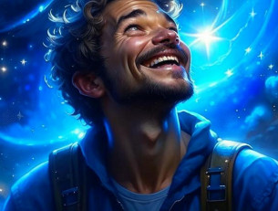 мужчина смотрит в ночное небо и улыбается