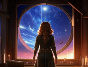 девушка смотрит на звездное небо