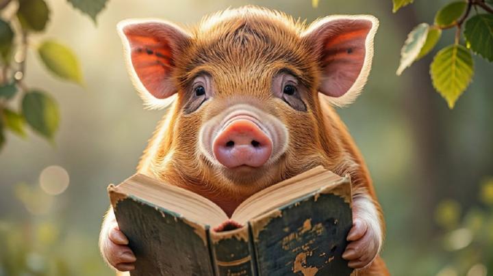 Поросенок читает книгу