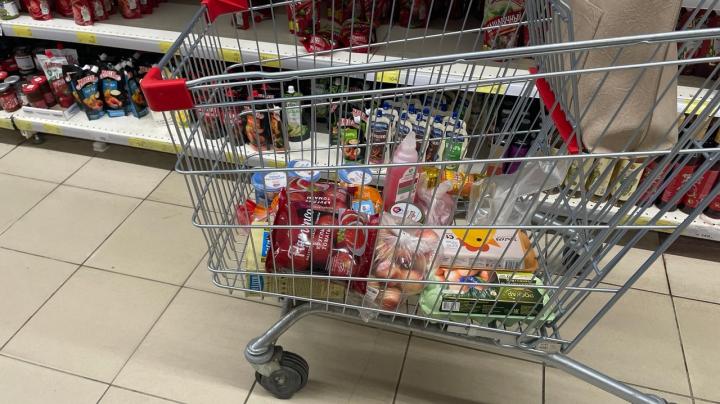 товары в тележке магазина магнит