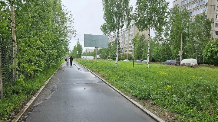 Улица Петрозаводска в пасмурную погоду.