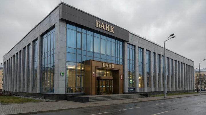 серое здание с вывеской банк