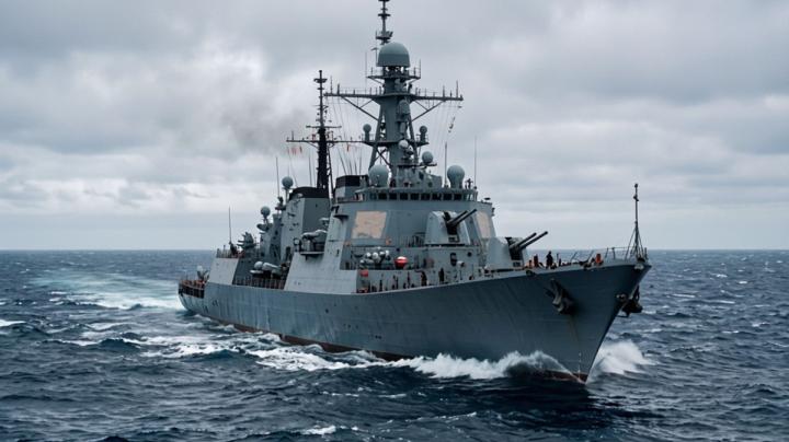военный корабль идет по морю