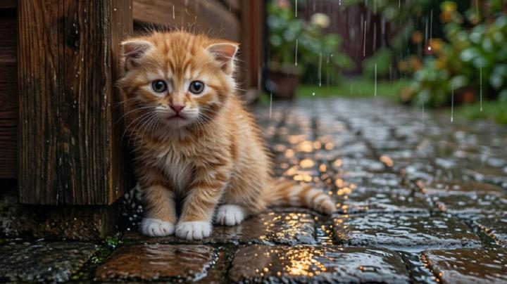 Котенок под дождем