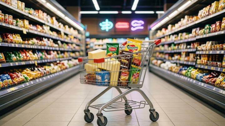 тележка с продуктами в магазине