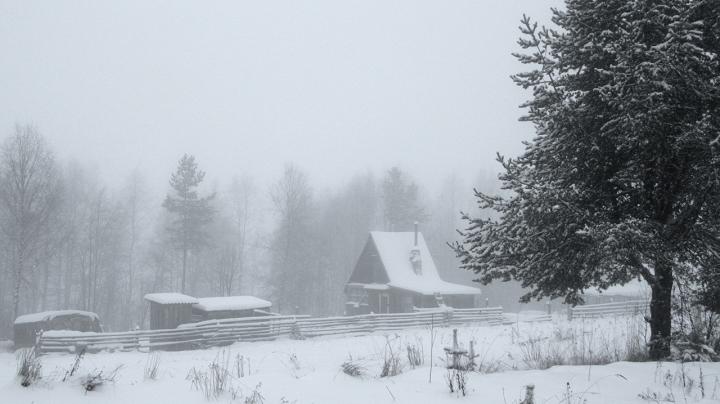 Хмурое зимнее утро в деревне