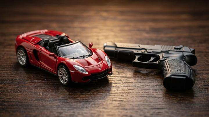 Игрушечный автомобиль и пистолет