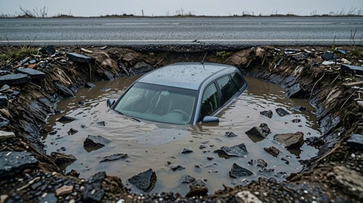 Автомобиль провалился в яму