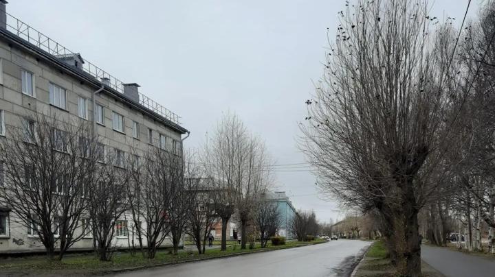 Улица осенью, пасмурное небо