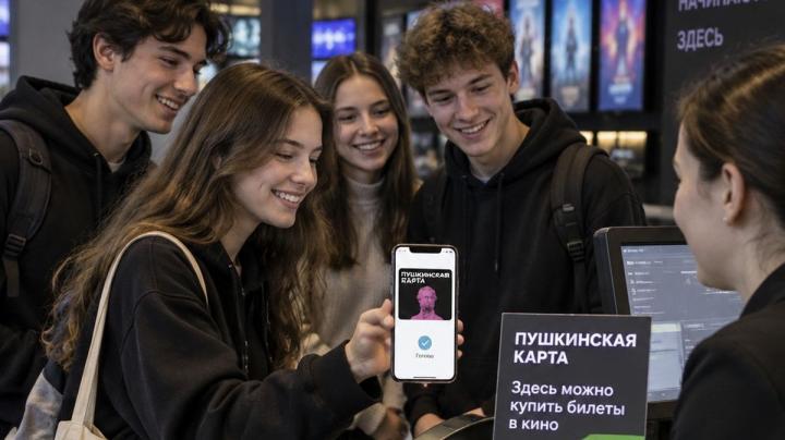 молодежь покупает билеты в кино