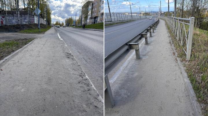 песок на тротуаре