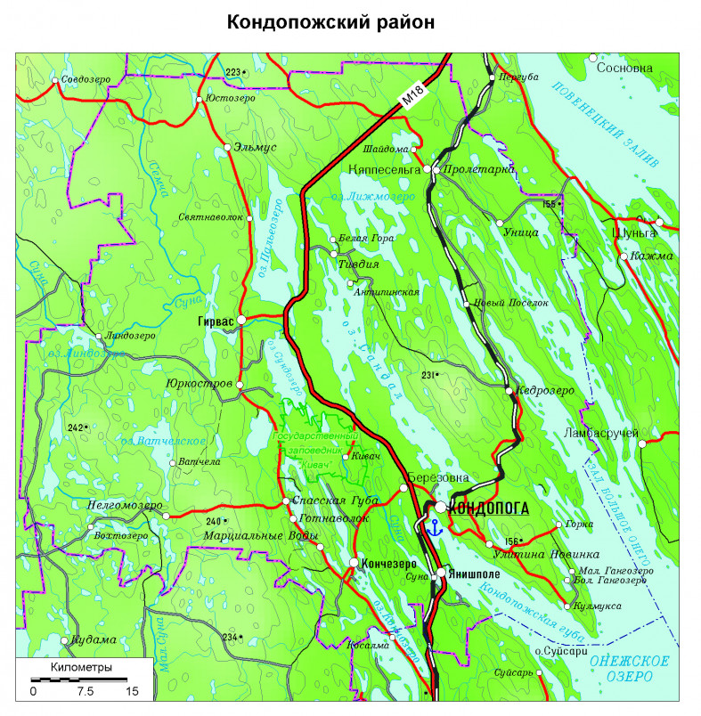 Подробная карта кондопожского района